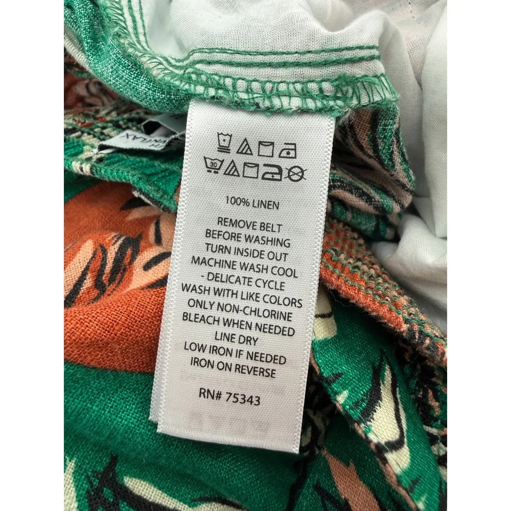 Nicole Miller Linen Pants Tropical Print Wide Leg Belted Large Resort Vacation - Picture 13 of 13